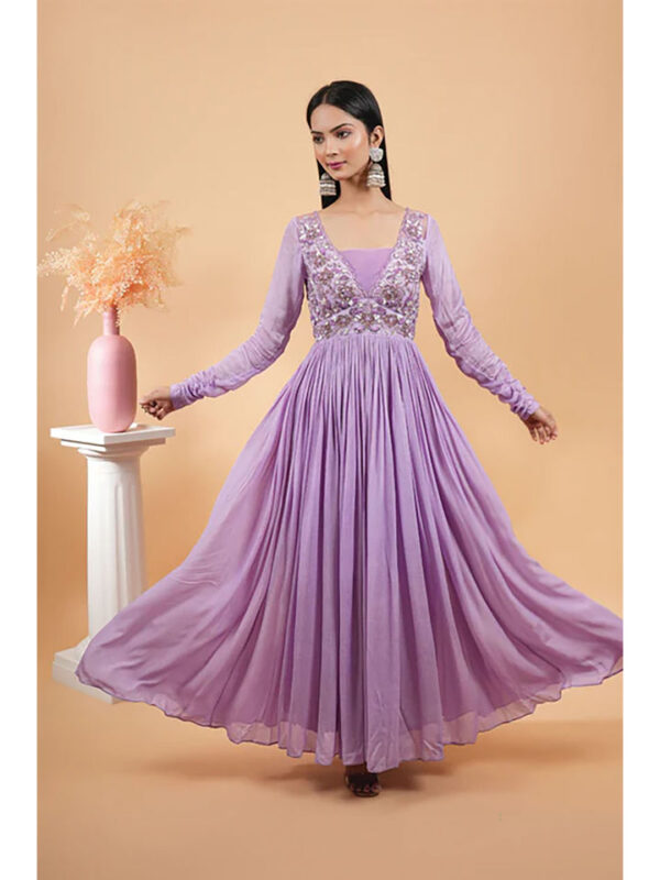 Lavender Embroidered Georgette Anarkali Set with Dupatta