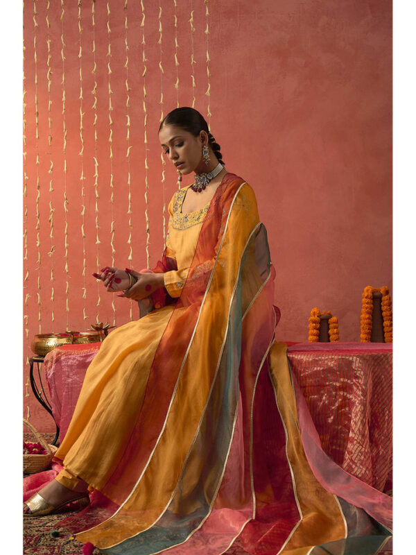 Mustard Yellow Embroidered Silk Anarkali Set with Dupatta