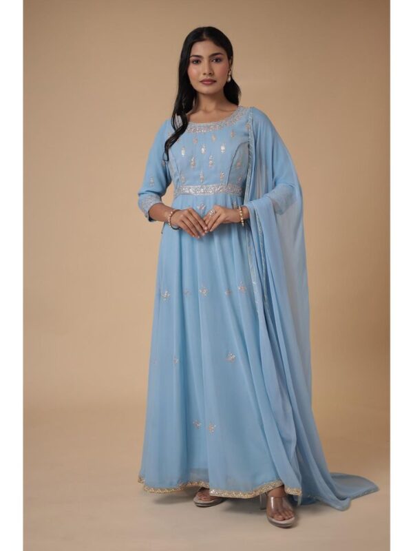 Sky Blue Embroidered Georgette Anarkali Set with Dupatta