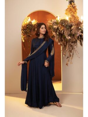 Royal Midnight Blue Embroidered Anarkali Set with Dupatta