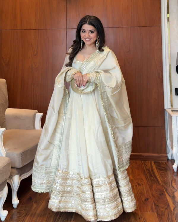 Ivory Silk Embroidered Anarkali Suit with Dupatta